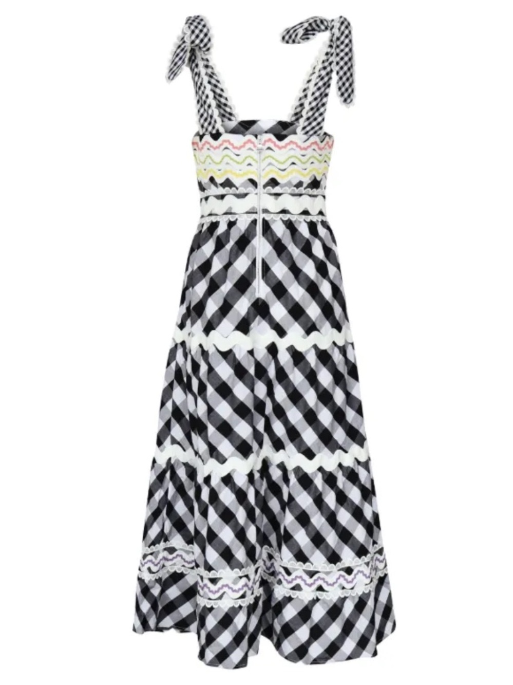 NWT CeliaB Black and White Gingham Tie-Strap Maxi Dress with Pastel Trim - Picture 2 of 8